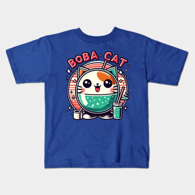 Boba Cat Kids T-Shirt by AlephArt